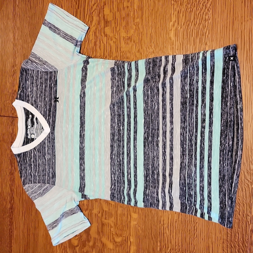 Mens Small Hurley gray and teal striped shirt